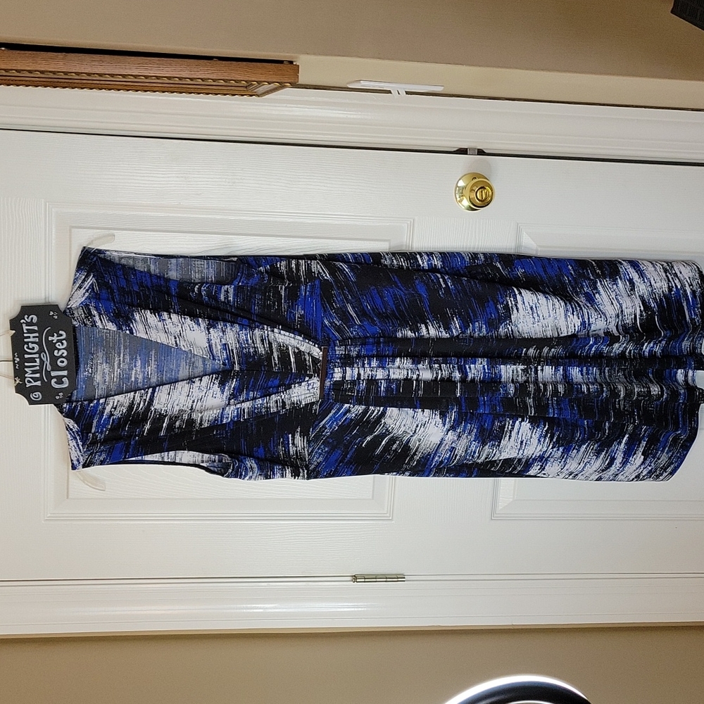 Simply Emma Dress 1X Sleeveless White Black Blue Gray